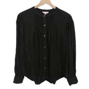 Rebecca Taylor Women Sz L Black Smocked Yoke Long Sleeve Poet Blouse Ruched